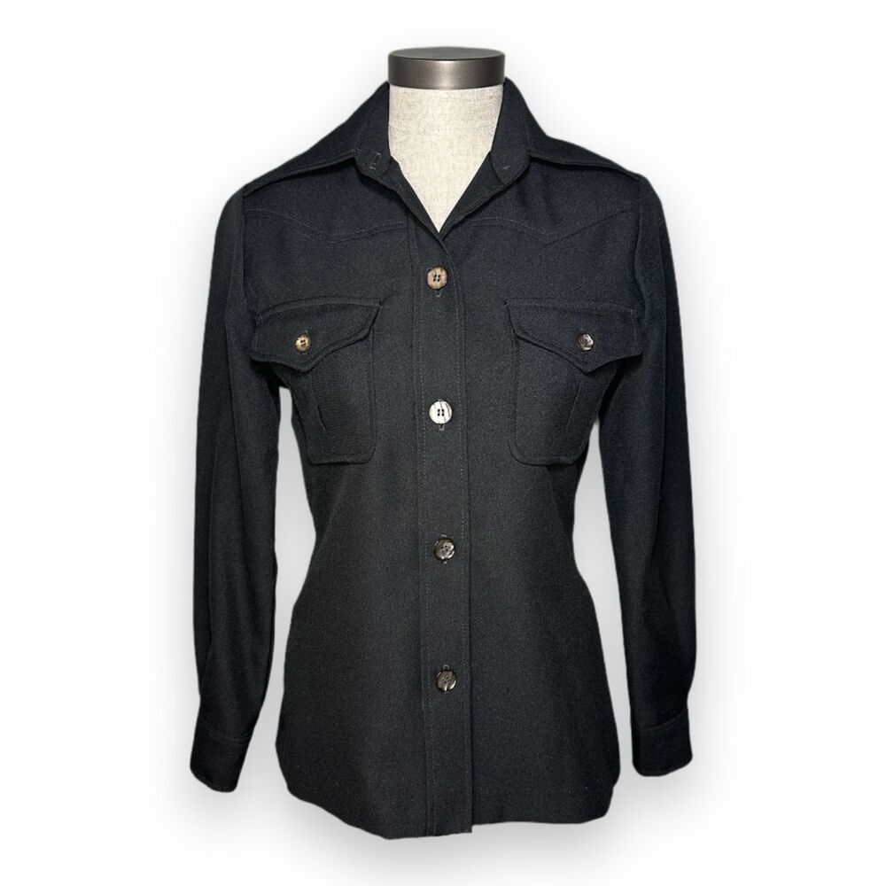 Panther Western Shirt Black Women's Sz 8/10 USA Union ILGWU CIO 60s Vintage